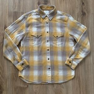 Men’s Billy Reid M Standard Cut Snap Buttons  Western Plaid Shirt Italy Yellow